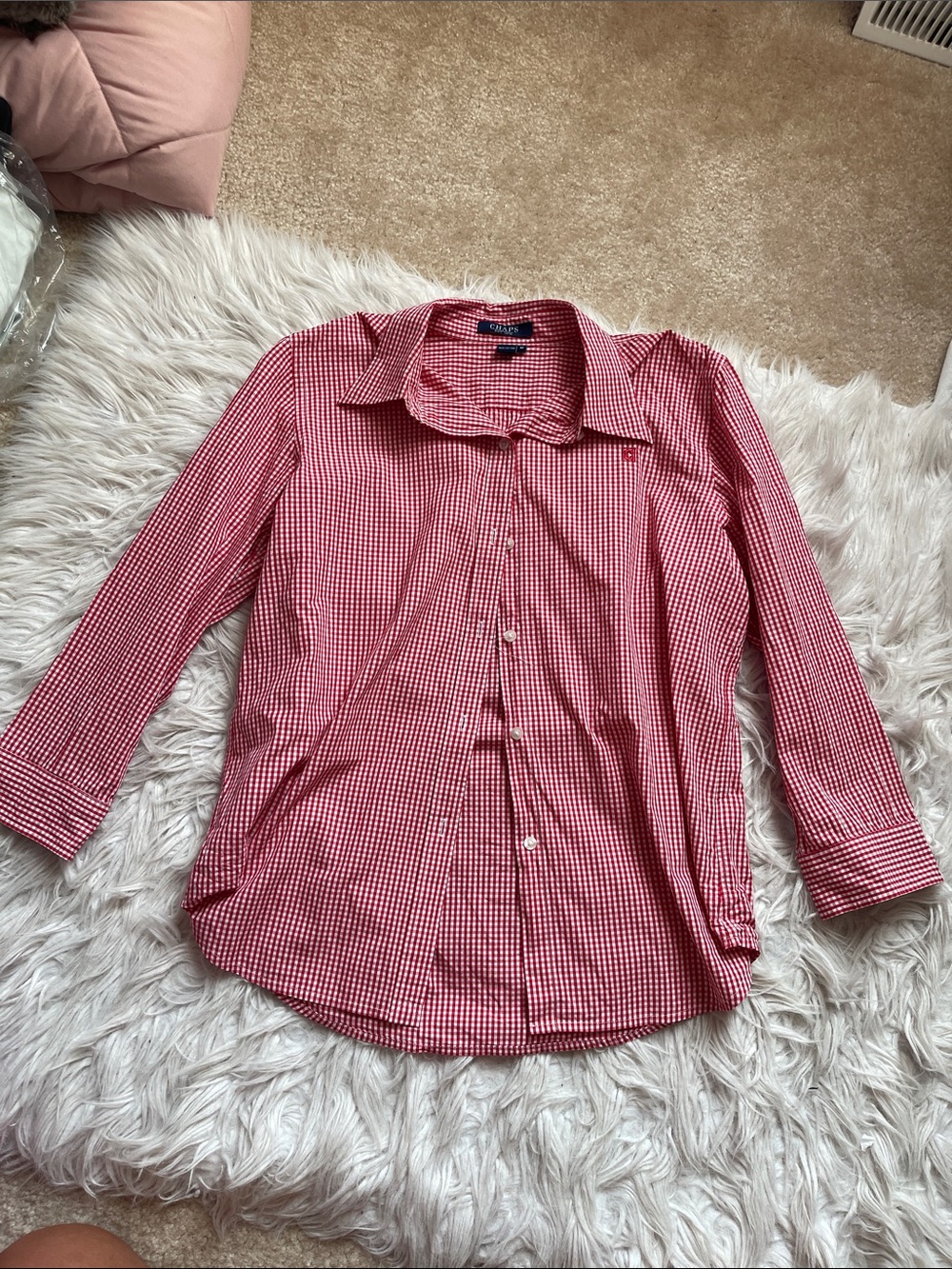 Chaps Red and White Gingham Button-Down Shirt
